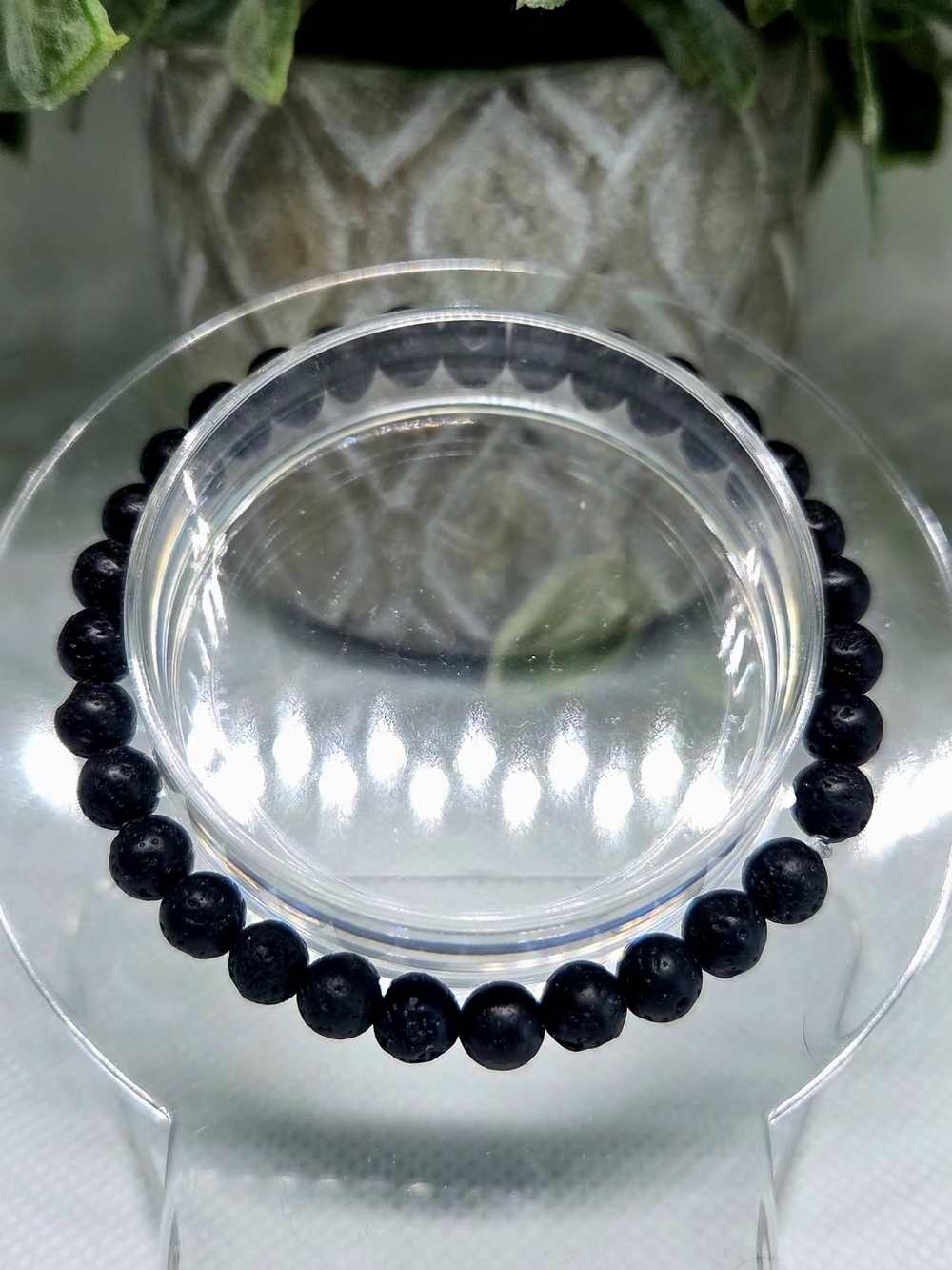 Black Lava Stone Beaded Stretch Bracelet - 2mm